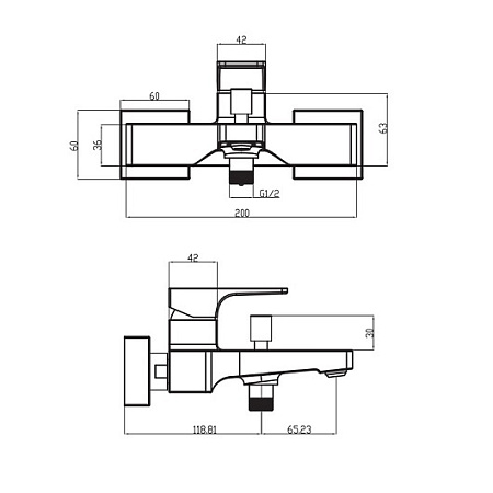 Смеситель Villeroy & Boch Architectura Square TVT125001000K5 для ванны, черный матовый