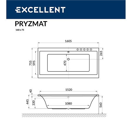 Акриловая ванна Excellent Pryzmat WAEX.PRY16WH 160x75 белый