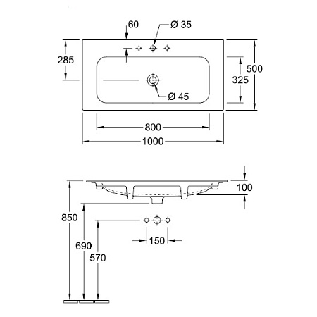 Раковина Villeroy & Boch Finion 4164A0R1 100х50 белый альпин
