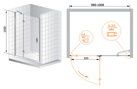 Душевая дверь в нишу Cezares Bergamo BERGAMO-B-12-100-P-Cr-L100 L рифленое стекло