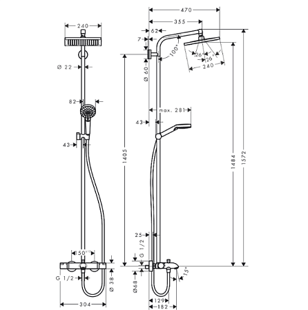 Душевая стойка Hansgrohe Crometta 27298000 с термостатом, хром