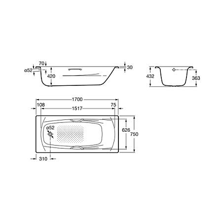Ванна стальная Roca Swing Plus 236755000 170х75 см