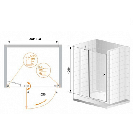 Душевая дверь в нишу Cezares Elena ELENA-B-12-90-P-Cr-L рифленое стекло