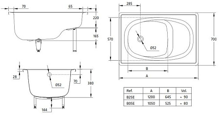 Стальная ванна BLB Europa Mini B05E 105 см с сидением