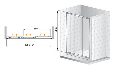 Душевая дверь в нишу Cezares Family BF 3 90 прозрачное стекло