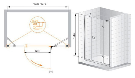 Душевая дверь в нишу Cezares Crystal CRYSTAL-B-13-80+60/60-C-Cr-L 195 L прозрачное стекло