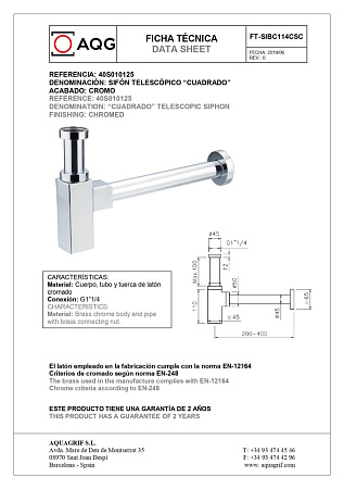 Сифон AQG Cuadrado 40S010125 хром