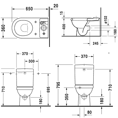 Унитаз-компакт Duravit Happy D 0170090000 подвод снизу
