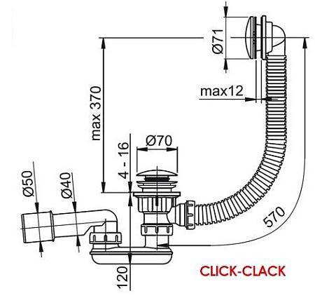 Слив-перелив Ravak X01377 для ванны хром CLICK-CLACK