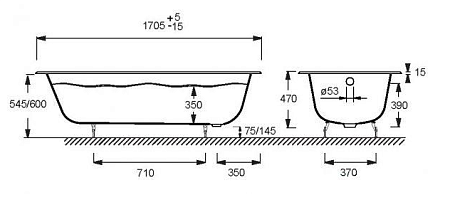 Чугунная ванна Jacob Delafon Catherine E2952-00 170х75 белая, без ручек