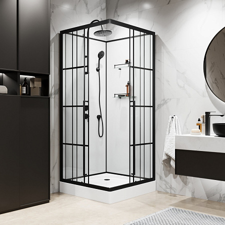 Душевая кабина Niagara Standart ST90/15QL/KL/BKT 90x90x225 черный матовый/прозрачный клетка