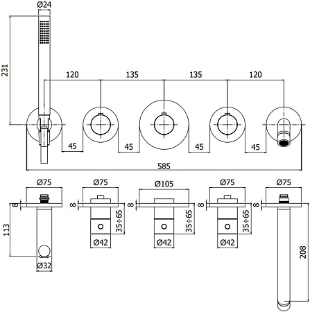 Смеситель Paffoni Modular Box MDE001NO для ванны с душем, черный