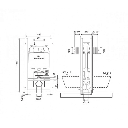Система инсталляции OLI 74 Plus 600859 для подвесного унитаза