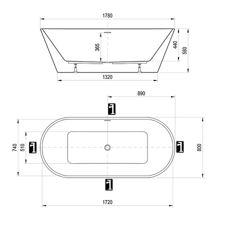 Ванна акриловая Ravak Solo XC00100025 178x80