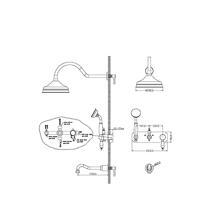 Душевой комплект Boheme Tradizionale nero 258 для ванны, золото