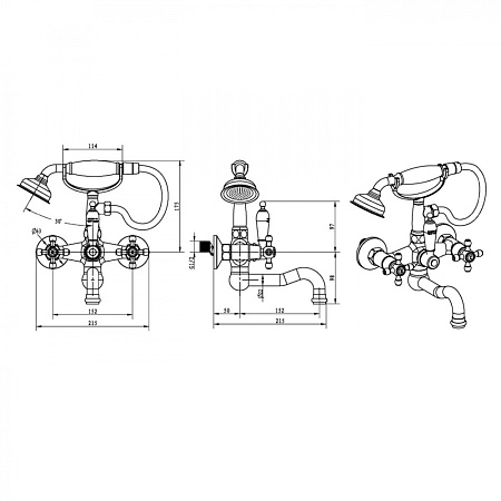 Смеситель Boheme Crystal 293-CRST для ванны с душем, золото