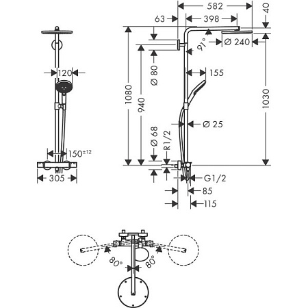 Душевая стойка Hansgrohe Raindance S Showerpipe 240 PowderRain 1jet 27633670 черный матовый