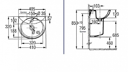 Раковина Jacob Delafon Odeon E1005-00 41х35 см