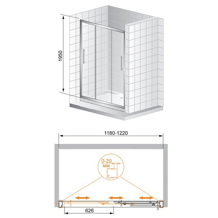 Душевая дверь в нишу Cezares Trio TRIO-BF-22-120-C-Cr 120 прозрачное стекло