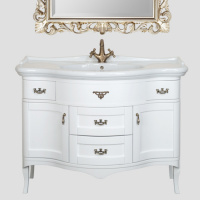 Тумба с раковиной Tiffany World Victory 112, 4 ящика, 2 дверцы, белая матовая, ручки бронза
