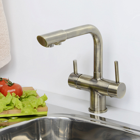 Смеситель WasserKRAFT A8037 для кухонной мойки, светлая бронза