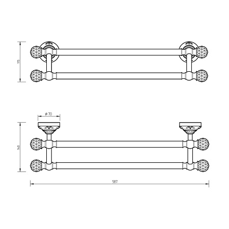Полотенцедержатель Migliore Cristalia 16844 двойной L60 золото/swarovski