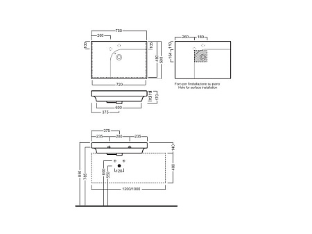 Раковина Hatria Grandangolo YXF801 75 DX