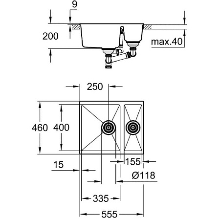 Мойка кухонная Grohe K500 31648AP0 55,5x46 черный гранит