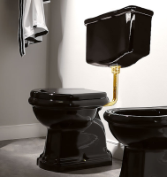 Унитаз Kerasan Retro 101004 nero со средним бачком, вертикальный выпуск, фурнитура золото