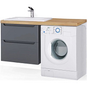 Тумба с раковиной Jorno Wood Wood.01.60/P/GR 60 R под стиральную машину, светлое дерево/серый