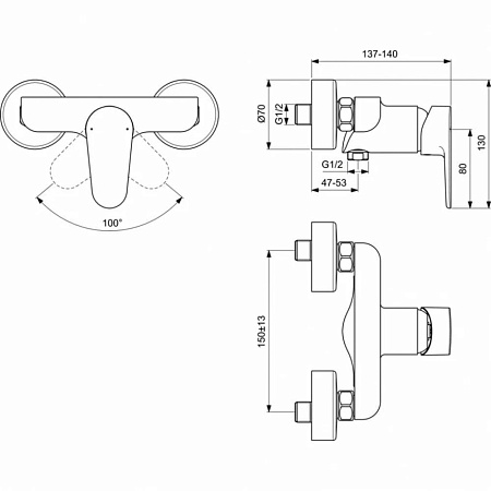 Смеситель Ideal Standard Cerafine O BC499XG для душа, черный матовый