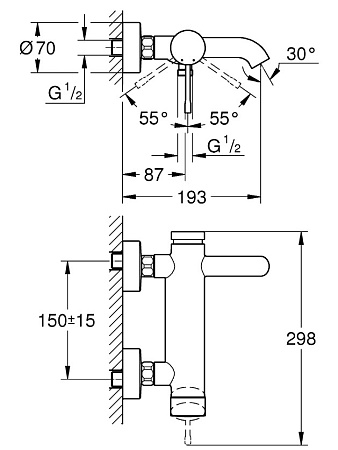 Смеситель Grohe Essence 33624AL1 для ванны с душем тёмный графит матовый