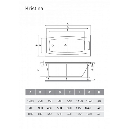Акриловая ванна Relisan Kristina Гл000025600 170х90