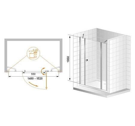 Душевая дверь в нишу Cezares Elena ELENA-B-13-30+60/60-P-Cr-L рифленое стекло
