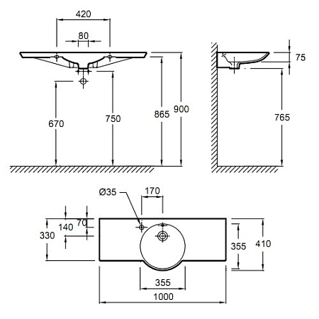 Раковина Jacob Delafon Formilia Spherik E4505-00 100х41 см