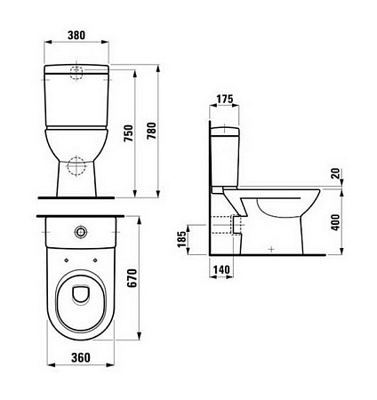 Унитаз-компакт Laufen Pro 8.2495.6.000.000.1 горизонтальный выпуск