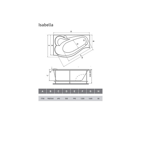 Акриловая ванна Relisan Isabella Гл000010529 170x90 L