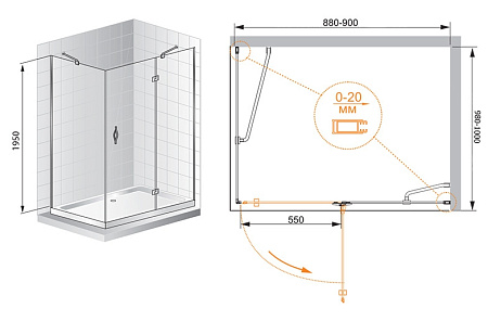 Душевой уголок Cezares Bergamo AH1 90/100 C Cr L