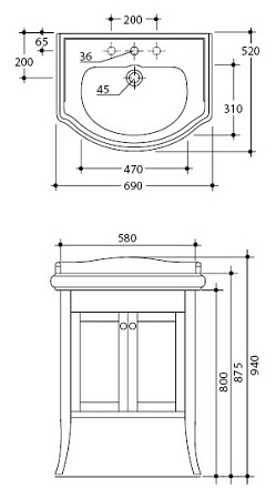 Мебель для ванной Kerasan Retro 735140 69 2 двери, орех