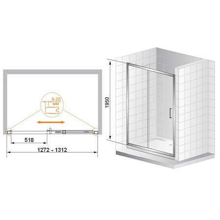 Душевая дверь в нишу Cezares Porta PORTA-BF-1-130-P-Cr 130 рифленое стекло