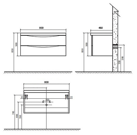 Мебель для ванной BelBagno Ancona-N 80 bianco lucido, подвесная