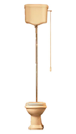 Унитаз Kerasan Retro 101001 с высоким бачком, вертикальный выпуск, фурнитура золото