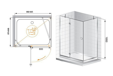 Душевой уголок Cezares Crystal AH1 100/90 C Cr L