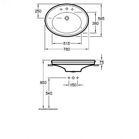Раковина Villeroy & Boch Amadea 7185LGR1 78х58 белый
