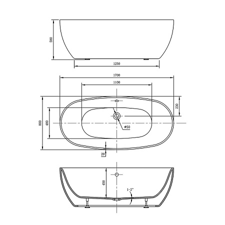 Акриловая ванна Vincea VBT-405-1700 170x80 белый