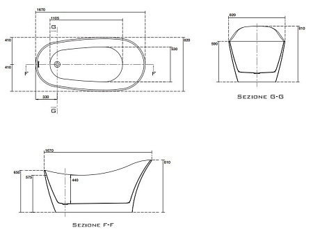 Акриловая ванна Kerasan Waldorf 743201 167x82 отдельностоящая