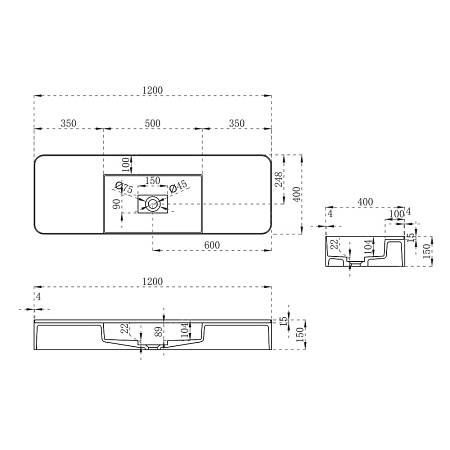 Раковина Vincea VWB-6S312MW 120x40x15 белый матовый