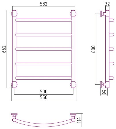 Полотенцесушитель водяной Сунержа Галант+ 30-0200-6050 600x500 белый матовый