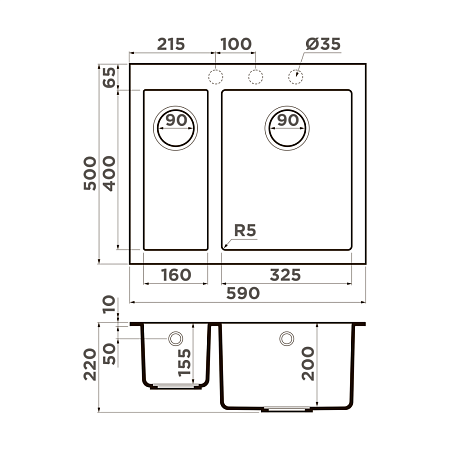 Кухонная мойка Omoikiri Bosen 59-2A-WH 59x50x20 белый