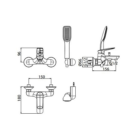Смеситель M&Z Laguna LGA00500 для ванны с душем хром